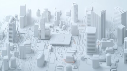 Poster - A modern metropolis with a network of linked digital structures and technology.