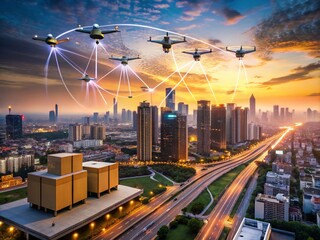 Poster - Efficient Autonomous Delivery Drones Network Over a Bustling Cityscape with AI-Managed Logistics Enhancing Urban Delivery Systems and Reducing Traffic Congestion