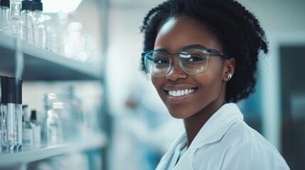 Poster - Smiling African American Female Scientist Conducting Research in Laboratory