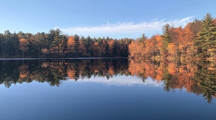 Wall Mural - Captivating Autumn Reflection on Pristine Lake Surrounded by Vibrant Fall Foliage