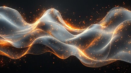 Poster - A black background featuring a neon glow abstract design with gold sparkle geometric shapes and fractal patterns.