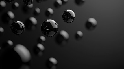 Poster - Chaotic low poly particles in an abstract 3D rendering. Flying polygonal spheres in a void. Futuristic bokeh effect background. Poster design.