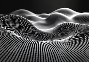 Poster - an abstract 3d depiction of waves with particles on a black background. a futuristic design featurin