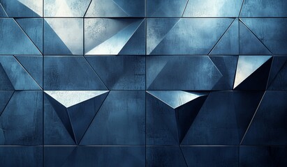 Poster - A contemporary backdrop of a triangulated surface rendered in 3D, showcasing a futuristic polygonal design with sharp lines in a distorted low poly style.