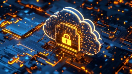 Poster - Cloud security solutions digital landscape graphic design futuristic environment tech perspective cybersecurity innovation