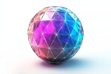 Poster - A 3D abstract rendering of a polygonal sphere, featuring a geometric shape, ideal for modern futuristic backgrounds in posters, covers, branding, banners, and placards.