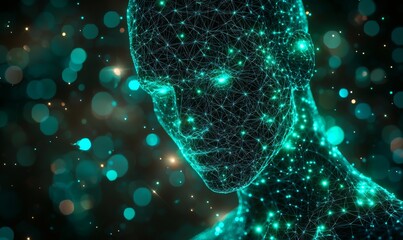 Poster - An abstract modern 3D illustration of a conceptual human face profile with a polygonal design.