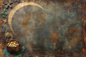 Wall Mural - Grudge St. Patrick’s pot of gold background with copy space