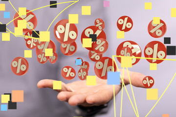 Aufkleber - Red cubes percent falling on a white background. 3d rendering. Illustration for advertising.