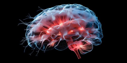 Aufkleber - A digital illustration of a brain with glowing neural connections.
