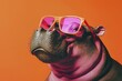 © Антон Сальников - An image from a stock collection featuring a hippopotamus in colorful sunglasses.