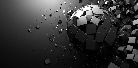 Poster - A 3D rendered geometric design with a black abstract sphere.