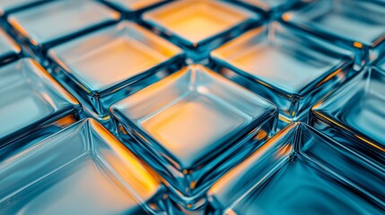 Poster - 3D rendered abstract glass blocks with a geometric background design.