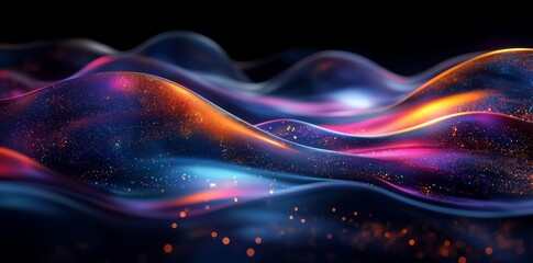 Poster - An abstract image featuring iridescent lines against a black background, created in 3D.