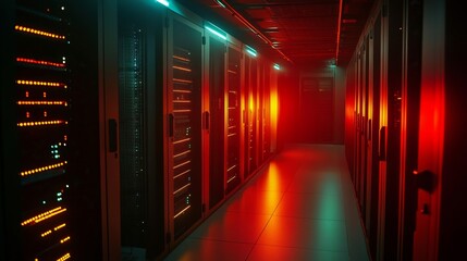 Poster - data center operations high-tech facility digital infrastructure controlled environment low angle cy