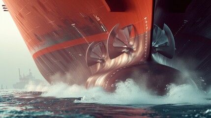 Poster - A closeup shot of a mive container ships propellers churning the water emphasizing the size and power of these vessels.