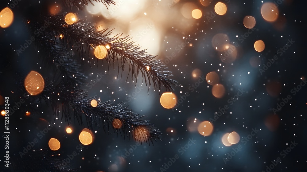 Beautiful Winter Scene with Snowflakes and Bokeh Lights Creating a ...