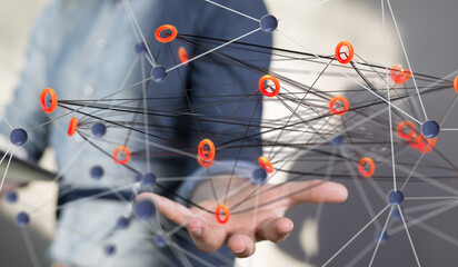 Poster - Global network. Blockchain. 3D illustration. Neural networks and artificial intelligence. Abstract