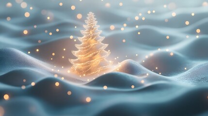 Poster - Aerial view of a Christmas tree surrounded by angular snow trails, with tiny glowing ornaments highlighting its modern design. Cinematic Scene 4k resolution, cinematic scene