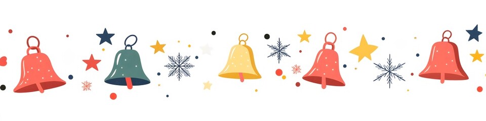 Poster - A minimalist collection of Christmas bells, stars, and snowflakes, displayed in a clean, modern design layout. Vector art, 4k resolution, white background