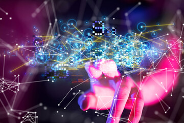 Aufkleber - Neural network 3D illustration. Big data and cybersecurity