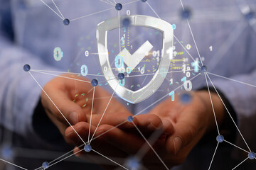 Aufkleber - Security Shield concept, data protection. Shield with dots and lines connectio