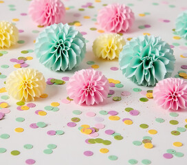 Aufkleber - Vibrant confetti and glitter add a celebratory touch to decorations, setting the mood for joyful parties with colorful ornaments everywhere._00001_