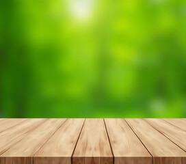 Poster - The wood table top is in sharp focus while the green tree background is blurred out of focus._00002_