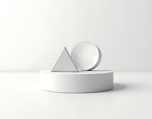 Poster - Pedestal podium displays minimal geometric shapes in isolation against a clean white background for packaging and placement purposes effectively._00001_
