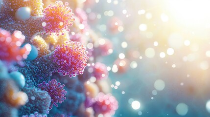 Poster - Microscopic Visualization of Coronavirus Clusters, Illuminated with Bokeh Effects