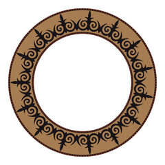 Wall Mural - Vector black and gold round Kazakh national ornament. Ethnic pattern of the peoples of the Great Steppe, Kazakh, Mongols, Kyrgyz, Kalmyks. Circle, frame border. For sandblaster, ceramic, patchwork,