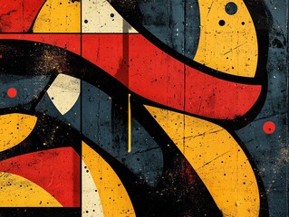 Poster - Abstract geometric design featuring bold colors and shapes on a textured background.