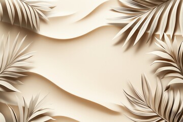 Poster - A beautifully crafted paper art design featuring elegant palm leaves against a soft beige background, creating a serene and natural atmosphere, perfect for various creative project