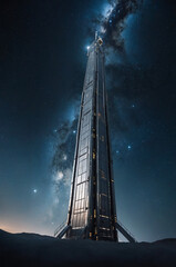 futuristic space elevator extending into the cosmos