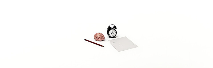 Aufkleber - Creative performance ideas using a pencil, brain, drawing paper, and an alarm clock set against a simple white background._00001_