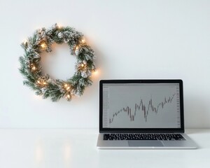 Aufkleber - Modern Holiday Stock Market Analysis in a Minimalistic Office Setting