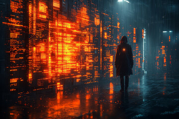 Poster - Abstract representation of cleaning up traces of a cyber attack, with glitch effects and data streams dissolving into the background,