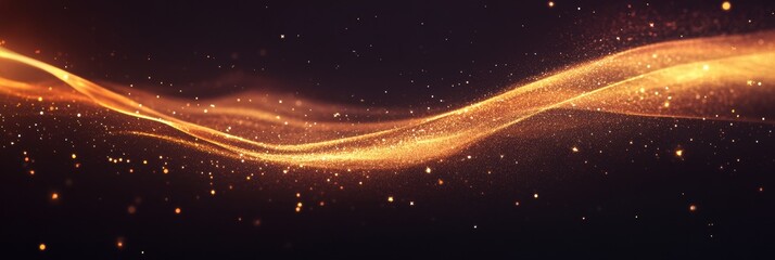 Poster - A flowing wave of golden glitter dances across a dark backdrop, providing an elegant copy space for creative text or designs. Generative AI