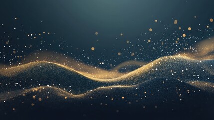 Fototapete - Golden glitter forms a flowing wave against a dark backdrop, providing ample space for text or design elements to enhance creativity. Generative AI