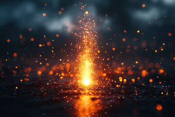 Poster - A close-up of a single sparkler glowing brightly, its sparks scattering dynamically, isolated against a clean black background for a dramatic and minimalist aesthetic,