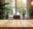 © fotoluigi868 - A wooden tabletop is positioned in front of a blurry window to serve as a backdrop for various product displays and layouts._00001_