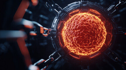 Poster - Bacteria cage concept. glowing bacteria colony encased in reinforced crystal chamber