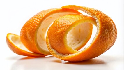 Wall Mural - Isolated Orange Peel on White Background with Tilt-Shift Effect for Creative Food Photography