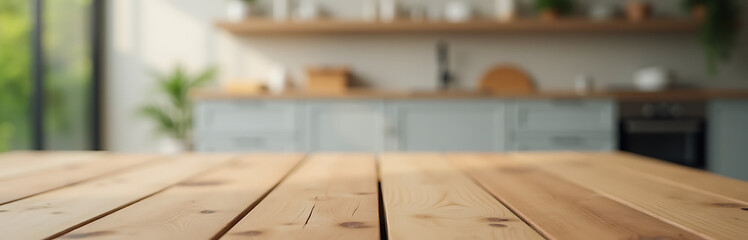 Poster - A wooden table sits atop a blurred home wall background with a subtle sense of depth and visual interest created._00001_