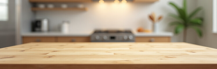 Aufkleber - A wood table top is set against a blurred kitchen counter background for a product display or design visual concept._00002_