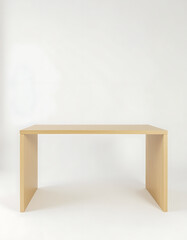 Poster - A wood table sits on a white abstract background in a typical office building setting._00002_