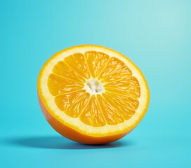 Poster - A vibrant orange slice is placed against a serene blue background creating a visually striking and harmonious color combination instantly._00002_