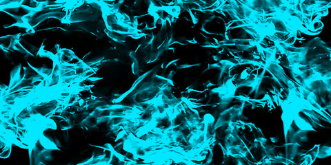 Wall Mural - whiffs of blue glowing smoke and swirls of aromatic colorful incense against a black background. gru