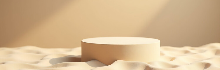 Aufkleber - A top sandstone product display platform with a sand beach background featuring a podium stand for showcasing items._00002_