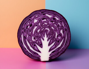 Poster - A slice of fresh purple cabbage is placed on a colorful background for a vibrant and visually appealing image._00001_